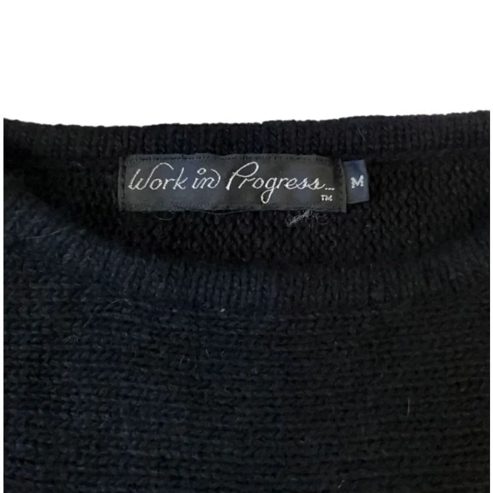 Vintage 80's Work In Progress Pearl Angora Wool Silk Blend Sweater in Black Med - Picture 8 of 10